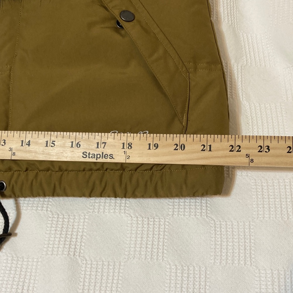 EDDIE BAUER SANDSTONE OLIVE NWOT FAUX FUR HOODED DOWN QUILTED PUFFER VEST - Picture 14 of 16